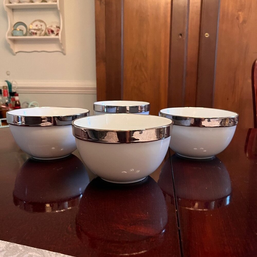 2 Beekman Home white bowls with silver rim